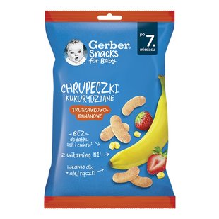 Кукурудзяні снеки Gerber з Полуницею та Бананом для дітей із 7 місяців 28 г (8445290623232) В00306028 фото