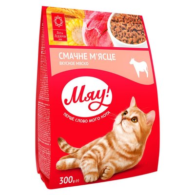 Сухий повнораціонний корм для котів Мяу! зі смаком м'яса 300г. (4820215364560) 000069852 фото