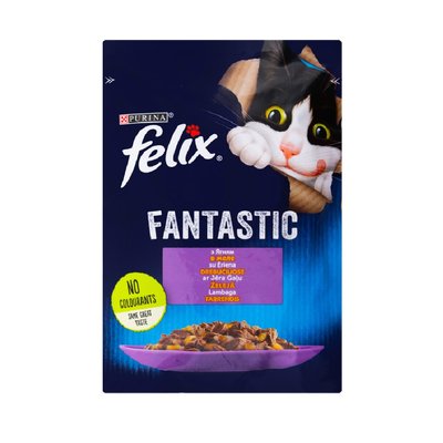 Вологий корм FELIX (Фелікс) Fantastic для дорослих котів, шматочки в желе з ягням 85 г (7613039838969) 000071620 фото