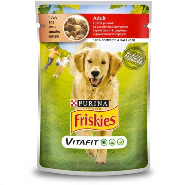 Влажный корм Purina Friskies Adult для взрослых собак, кусочки в соусе с говядиной и картофелем (7613035800823) 000079482 фото