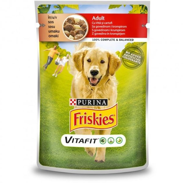 Вологий корм Purina Friskies Adult для дорослих собак ,шматочки у підливці з яловичиною та картоплею (7613035800823) 000072576 фото