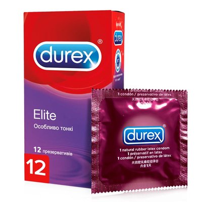 Презервативи латексні з силіконовою змазкою Durex Elite (особливо тонкі) 12 шт.(5010232954229) В00142869 фото