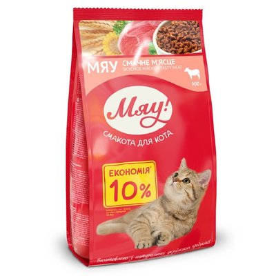 Сухий повнораціонний корм для котів Мяу! зі смаком м'яса 900г. (4820083905742) 000020300 фото