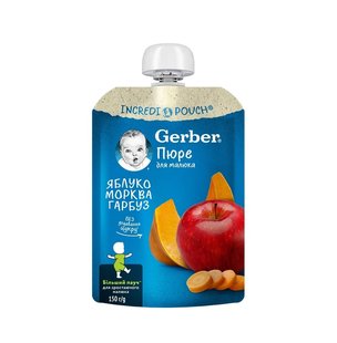 Фруктово-овощное пюре Gerber из Яблок Моркови и Тыквы для детей с 6 месяцев 150 г (8445290223333) В00306030 фото