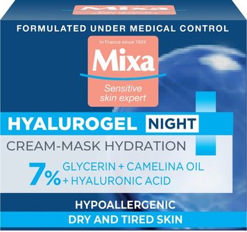 Крем-маска Mixa Hydrating Hyalurogel Night для обезвоженной чувствительной кожи лица 50 мл (3600550950694) В00058398 фото