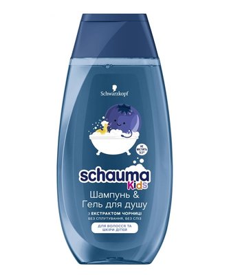Шампунь-гель для душу для дітей Schauma Kids для тіла і волосся з екстрактом чорниці 250 мл (3838824167664) В00048193 фото