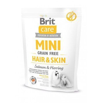 Корм сухой Brit Care Grain Free Mini Hair Skin для собак маникюрных пород для кожи и шерсти с лососем и селедкой 400 г (8595602520237) S1111148825 фото