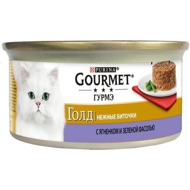 Вологий корм Purina Gourmet Gold для котів.Ніжні биточки з ягням і зеленою квасолею 85 г.(7613035442276) 000074254 фото