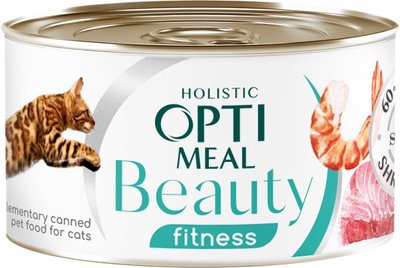 Влажный корм Optimeal Beauty Fitness для кошек с полосатым тунцем в соусе с креветками 70 г (4820215366229) 000074008 фото