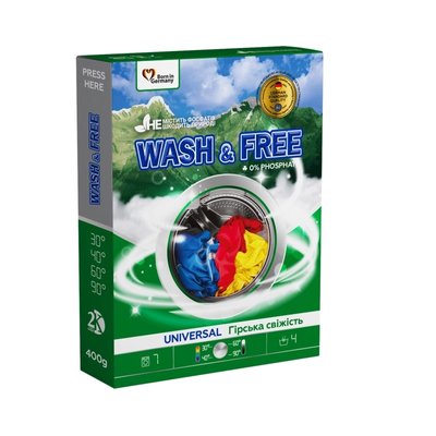 Порошку для прання Wash&Free універсальний Гірська свіжість 400 г (4262396141897) В00305120 фото