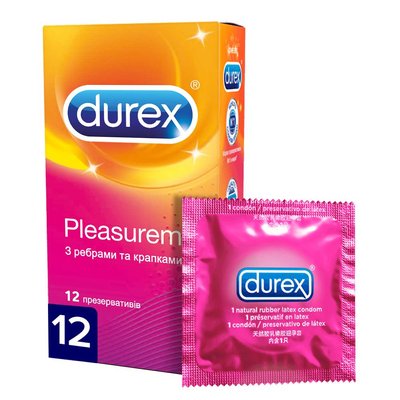 Презервативи латексні з силіконовою змазкою Durex Pleasuremax (з ребрами та крапками) 12 шт.(5038483204016) В00141705 фото