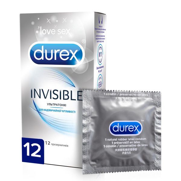 Презервативы латексные с силиконовой смазкой Durex Invisible (ультратонкие) 12 шт.(5052197049619) В00141699 фото