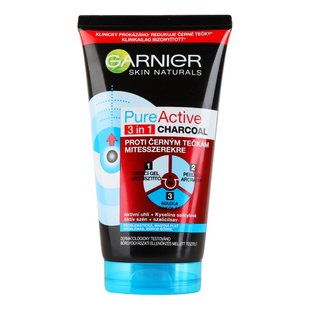 Гель для умывания скраб и маска для лица с углем 3в1 Pure Active Skin Naturals Garnier 150 мл (3600542084437) В00303066 фото