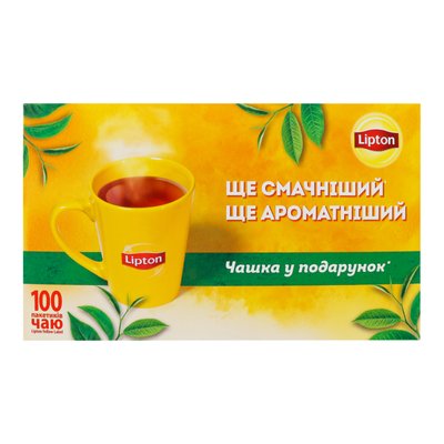 Набір чаю Lipton Чорний з чашкою в подарунок пакетований 100 шт (4823084202858) 000072184 фото