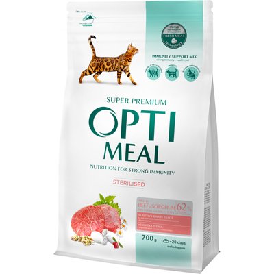 Cухий корм Optimeal для стерилізованих кішок та кастрованих котів з високим вмістом яловичини 700 г (4820215369640) 000077155 фото