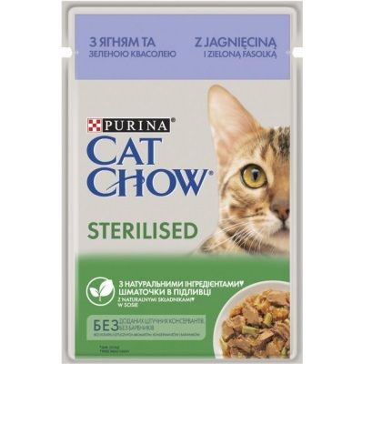 Влажный корм CAT CHOW Sterilised для стерилизованных кошек, кусочки в соусе с ягненком 85 г (7613037025484) 000076533 фото