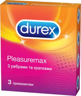 Презервативи латексні з силіконовою змазкою Durex Pleasuremax (з ребрами та крапками) З шт.(5038483203989) В00143193 фото