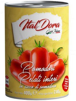 Цілі помідори Ital Dora без шкірки в томатному соку 400 г. (8054794290002) 000085547 фото