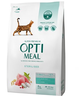 Сухий корм Optimeal для стерилізованих кішок та кастрованих котів індичка та овес 4 кг (4820083905629) 000021581 фото
