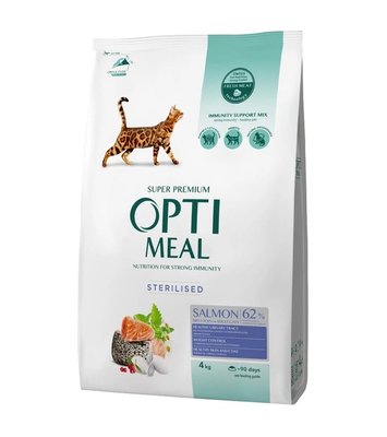 Сухий корм Optimeal для стерилізованих кішок та кастрованих котів - лосось 4 кг (4820215368148) 000077807 фото