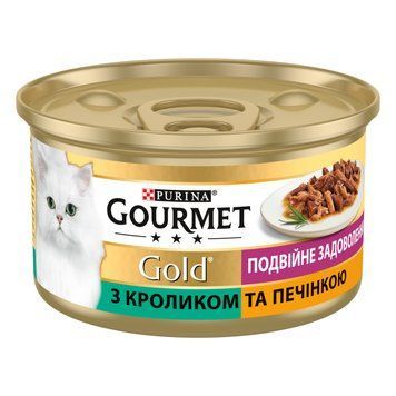 Вологий корм для кішок Purina Gourmet Gold Подвійне задоволення з кроликом і печінкою 85 г. (7613031381081) 000076767 фото