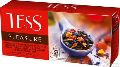 Чай TESS Pleasure Чорний шипшиною, яблуком, пелюстками квітів пакетований 25 x 1.5 г (4823096801841) 000024111 фото