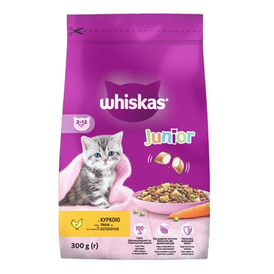 Сухий корм Whiskas junior для кошенят з куркою 300г (5900951304378) 000076221 фото