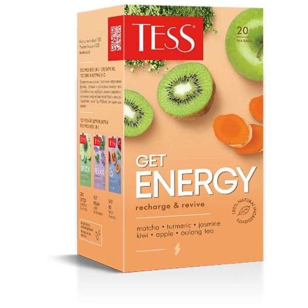 Чай TESS Get Energy Зелений в фільтр - пакетах по 20 х 1,5 г (4823096809021) 000072834 фото