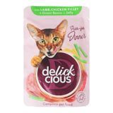 Влажный корм для кошек Delickcious Кусочки с ягнятиной, куриным филе и фасолью спаржевой в желе 85 г (4820269143128) 000080270 фото