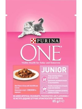 Вологий корм Purina One Junior для кошенят з лососем та морквою 85 г.(7613038224466) 000074411 фото