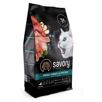 Корм сухий Savory Kitten rich in Fresh Turkey and Chicken для кошенят всіх порід зі свіжою індичкою та куркою 400 г (4820232630136) S1111163006 фото