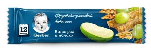 Батончик фруктово-злаковий Gerber Виноград та яблуко 25 г (7613287130075) В00099129 фото