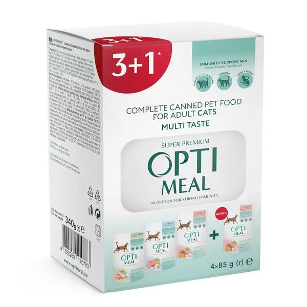 Влажный корм Optimeal Adult Cats Multi Taste для кошек набор 3+1 с разными вкусами 340 г (4820269140783) 000077810 фото