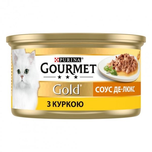 Влажный корм Purina Gourmet Соус Де-Люкс для кошек Кусочки в соусе с курицей 85 г. (7613036705103) 000076580 фото