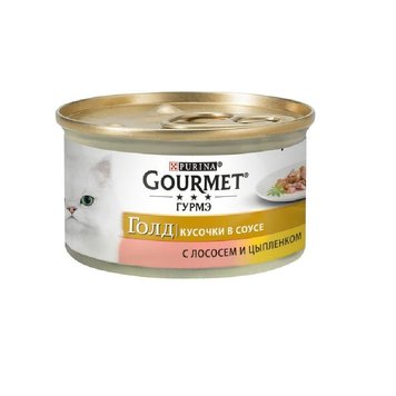 Влажный корм Purina Gourmet для кошек с лососем и курицей. Кусочки в соусе. 85 гр. (7613032618674) 000076795 фото