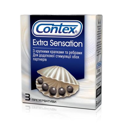 Презервативы латексные с силиконовой смазкой Contex Extra Sensation (с большими точками и ребрами) 3 шт. (5052197051476) В00143873 фото