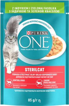 Вологий корм Purina One Sterilcat для стерилізованих котів з індичкою та зеленою фасолею 85 г.(7613038273358) 000074446 фото