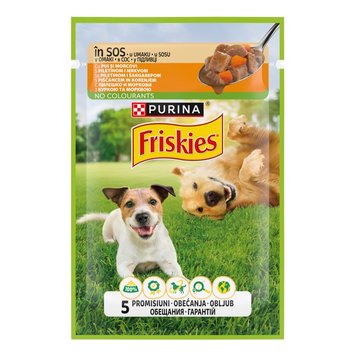 Вологий корм Friskies Шматочки у підливці повнораціонний з куркою та морквою для дорослих собак 85 г (8445290751065) 000079773 фото