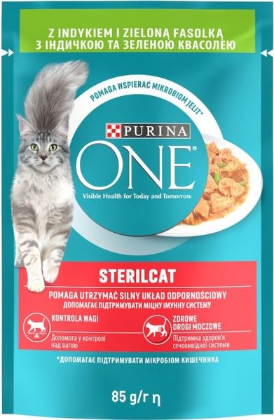Вологий корм Purina One Sterilcat для стерилізованих котів з індичкою та зеленою фасолею 85 г.(7613038273358) 000074446 фото