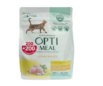 Сухой корм Optimeal для кошек с курицей 200г+200 г (4820215361453) 000075640 фото