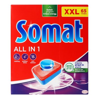 Таблетки для мытья посуды в посудомоечной машине Somat All in one 65 таблеток (9000101020144) В00305298 фото