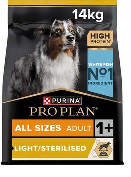 Сухой корм для взрослых собак Purina Pro Plan с избыточной массой тела и/или стерилизованной белой рыбой 14 кг. (8445290525338) 000082599 фото