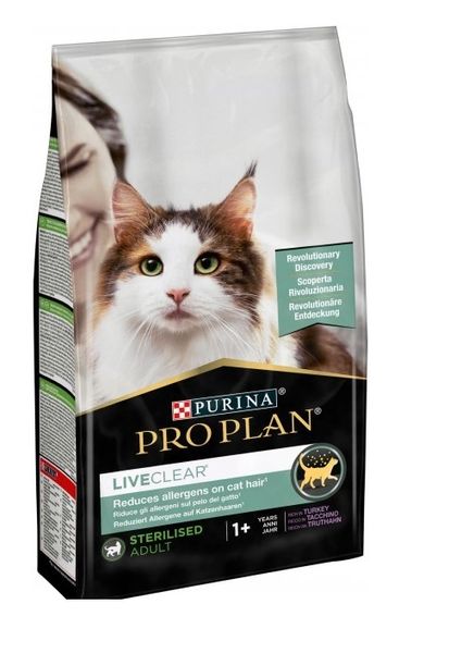 Сухой корм PRO PLAN LiveClear Sterilised Adult для см. аллерг, для стерил. котов, индейка 1,4 кг (7613287232564) 000070430 фото