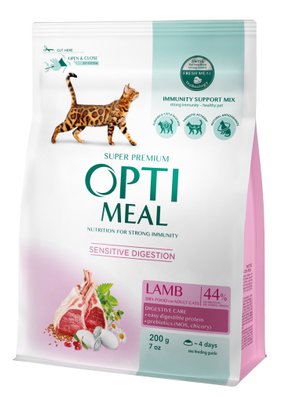 Сухой корм Optimeal для кошек чувствительным пищеварением с ягненком 200г.(4820215362405) 000062139 фото