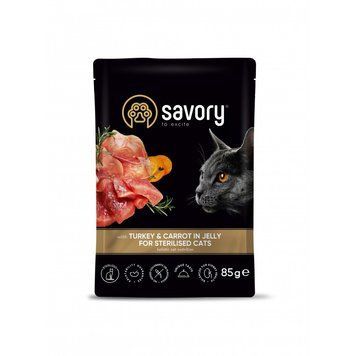 Корм влажный Savory Sterilised Cat Pouch Turkey и Carrot in Jelly для стерилизованных кошек с индейкой и морковью в желе 85 г (4820261920109) S1111171665 фото