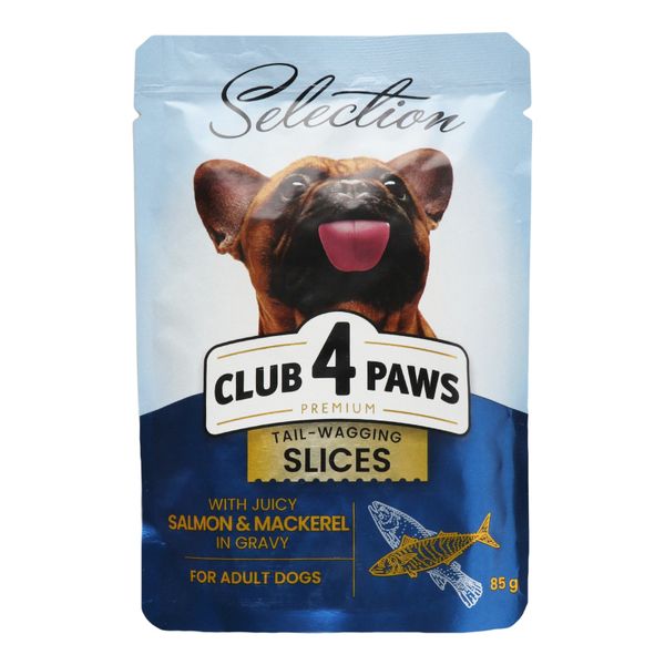 Влажный корм Club 4 Paws Selection Premium для собак малых пород с лососем и макрелью в соусе 85г (4820215368056) 000074399 фото