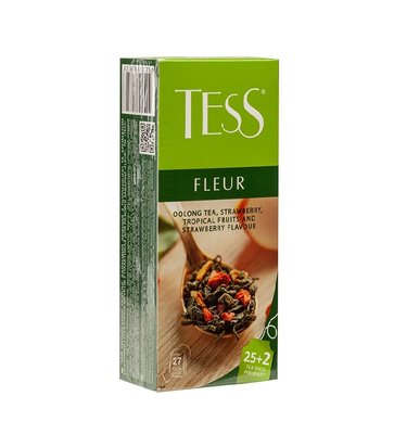 Чай TESS Fleur зеленый с клубникой и ароматом клубники и тропических фруктов 1,5 г. х 27 шт (4823096808123) 000075959 фото