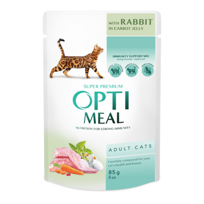Вологий корм Optimeal для котів з кроликом у морквяному желе 85 г. (4820215365840) 000075686 фото