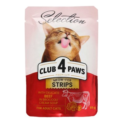 Вологий корм Club 4 Paws Selection Premium для котів з яловичиною в крем супі з броколі 85 г (4820215368100) 000074406 фото