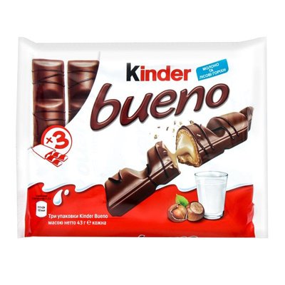 Упаковка шоколадних батончиків Kinder Bueno з молочно-горіховою начинкою 129 г (8000500050897) 000028344 фото